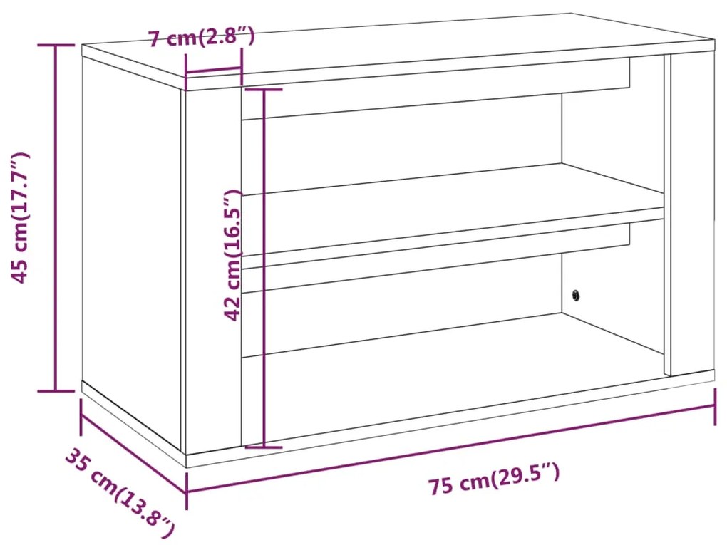 Sapateira 75x35x45 cm derivados de madeira cinzento sonoma