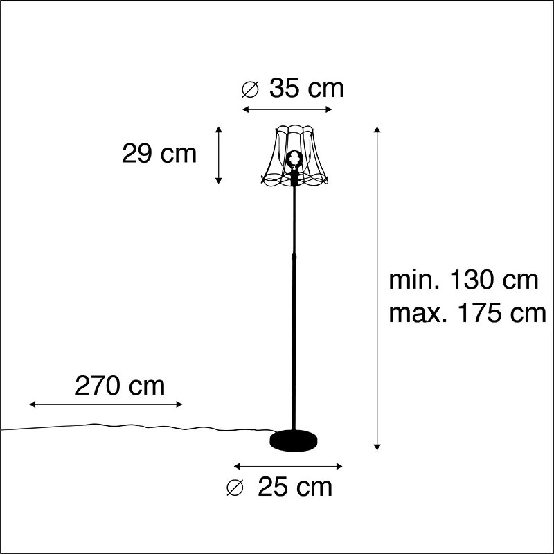 Candeeiro de Pé Preto com Estrutura Granny 35 cm ajustável - Parte Clássico / Antigo