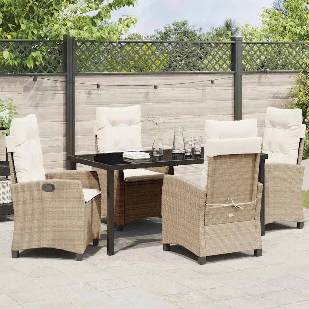 Conjunto de Jantar de Jardim com 5 Peças e Almofadas - Polyrattan Bege