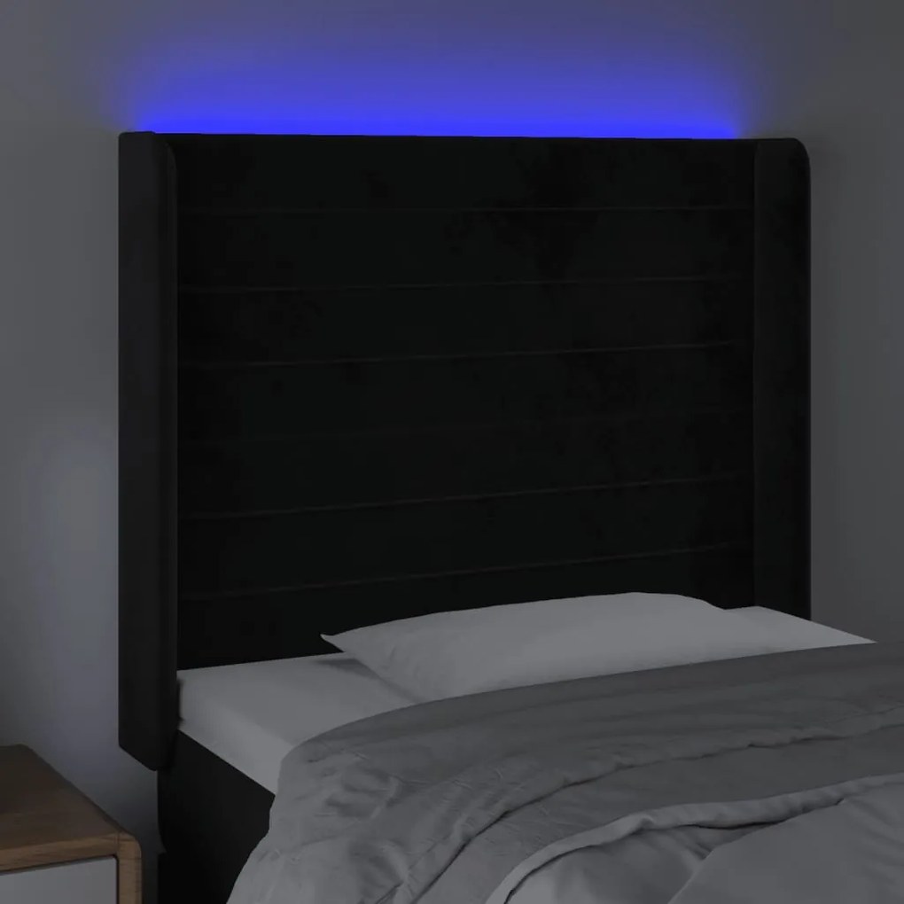 Cabeceira de cama c/ luzes LED veludo 103x16x118/128 cm preto