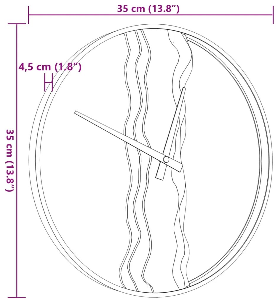 Relógio de parede Ø35 cm ferro e madeira de carvalho castanho