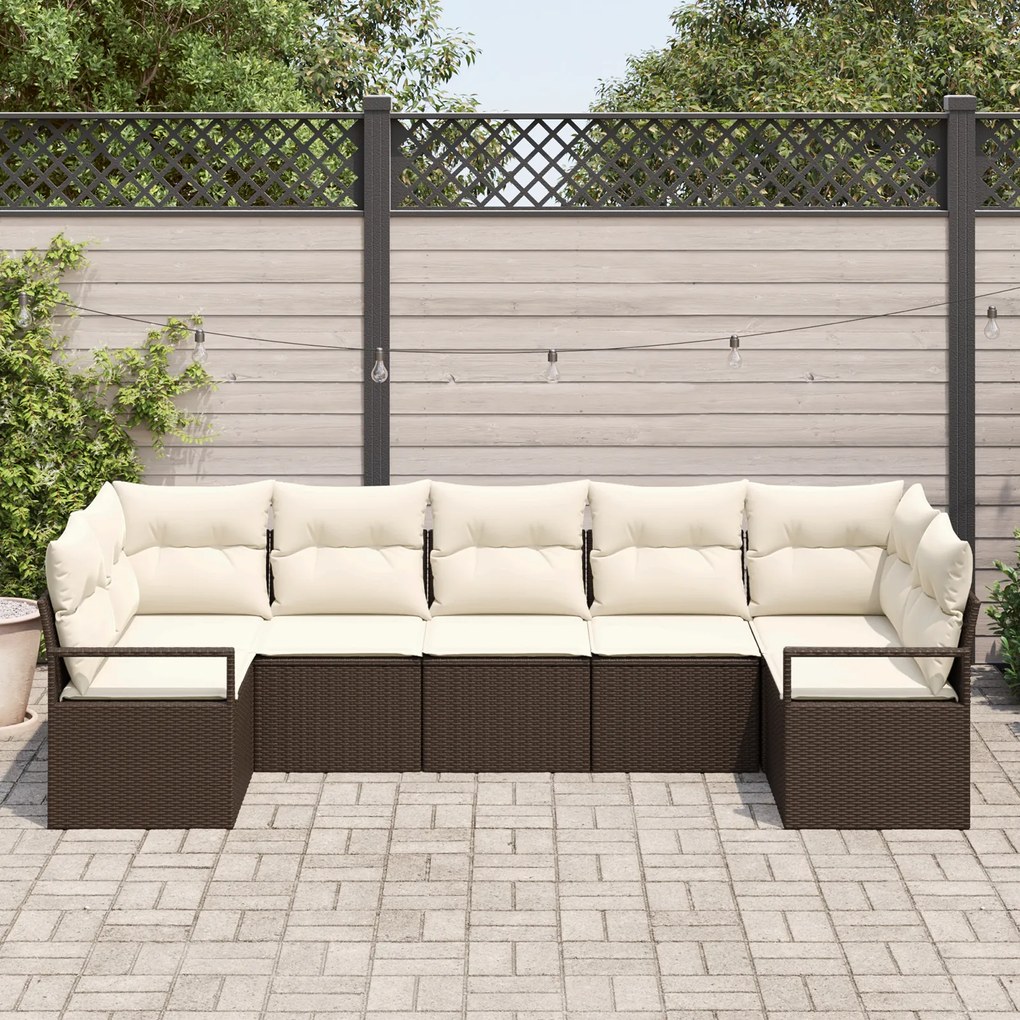 Conjunto de Sofá de Jardim vidaXL de 7 Peças com Almofadas Castanho Ra