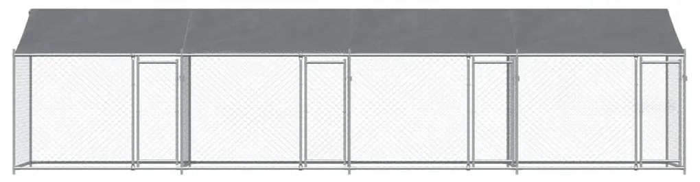 Jaula para cão com telhado/portas 8x2x2 m aço galvanizado cinza