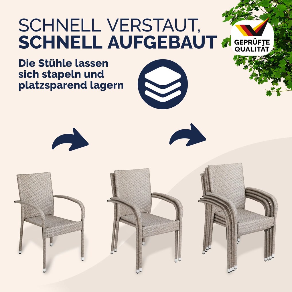 Conjunto de 4 Cadeiras jardim empilhável Comfort em Polyrattan Creme