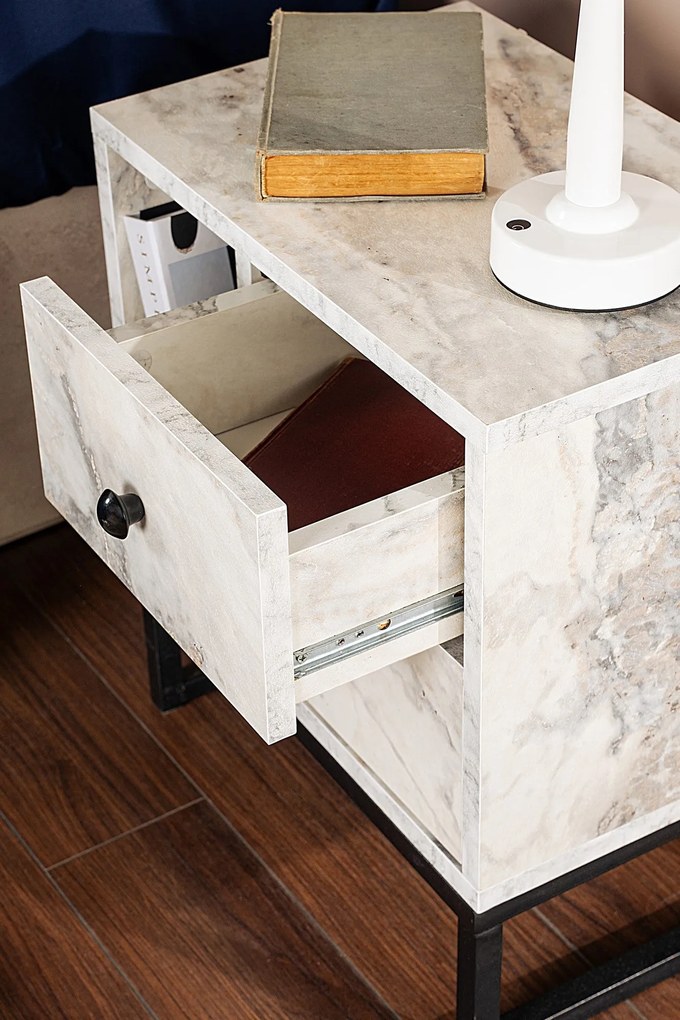 Mesa de Cabeceira Glimmer - Freesia Marble Black - 45,2x50x29,5 cm