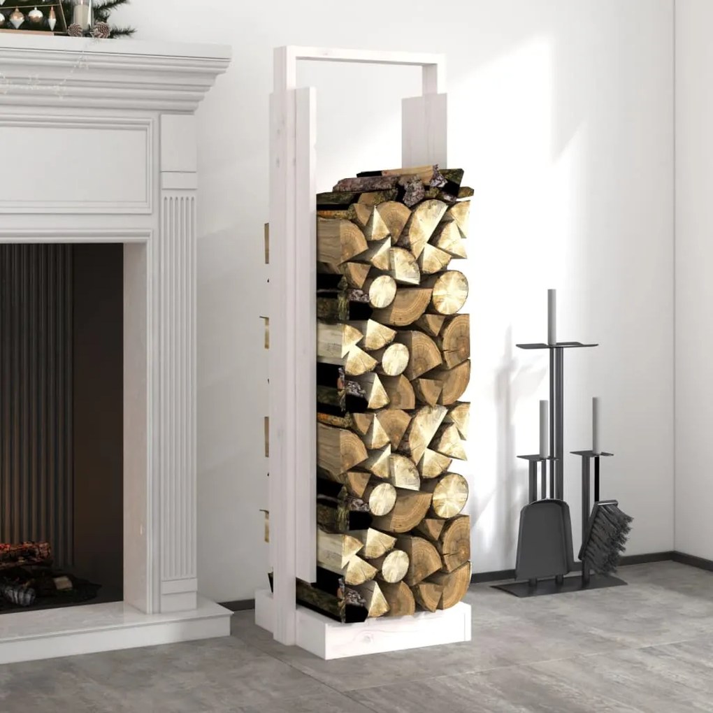 822622 vidaXL Suporte de lenha 33,5x30x110 cm pinho maciço branco