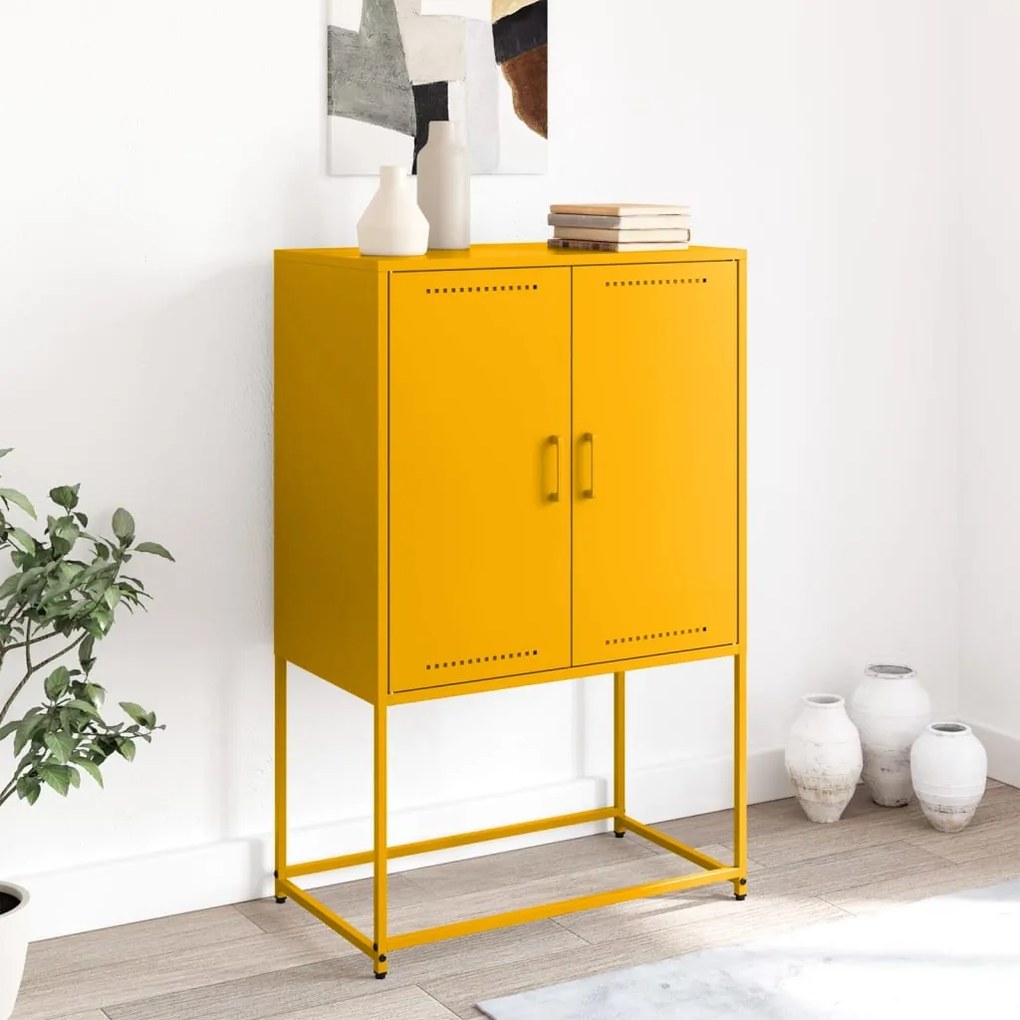 Aparador alto 68,5x38,5x107 cm aço amarelo mostarda
