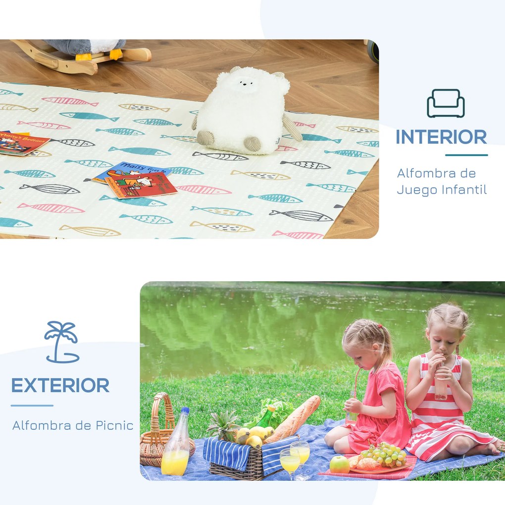 HOMCOM Tapete Infantil Dobrável e Reversível Tapete De Jogos para Bebé Acolchoado 2 Faces Impermeável Antiderrapante Portátil 200x150cm Multicor