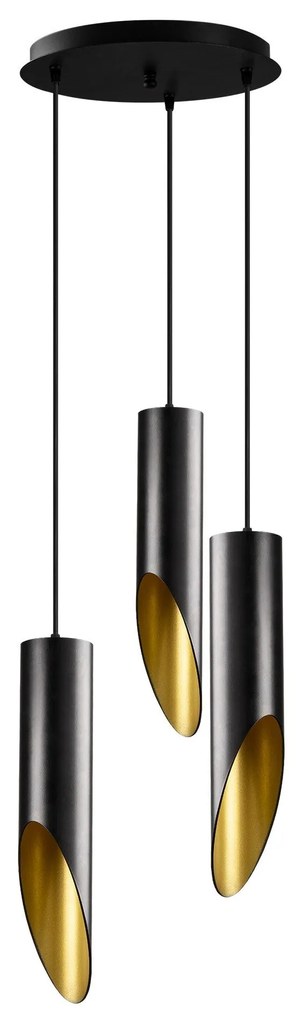 Candeeiro de Teto Kesik – Preto e Dourado – Diâmetro 33 cm, Altura 135