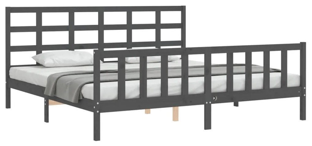 Estrutura de cama com cabeceira 200x200 cm madeira maciça cinza