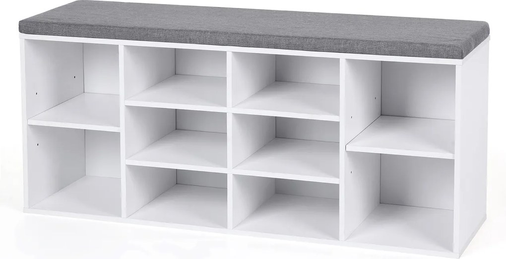 Banco estofado para sapatos 104 x 30 x 48 cm branco-cinzento