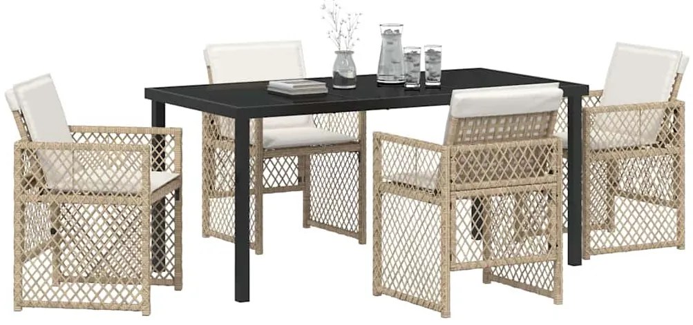 Conjunto de Jantar de 5 Peças com Almofadas Bege de Polyrattan
