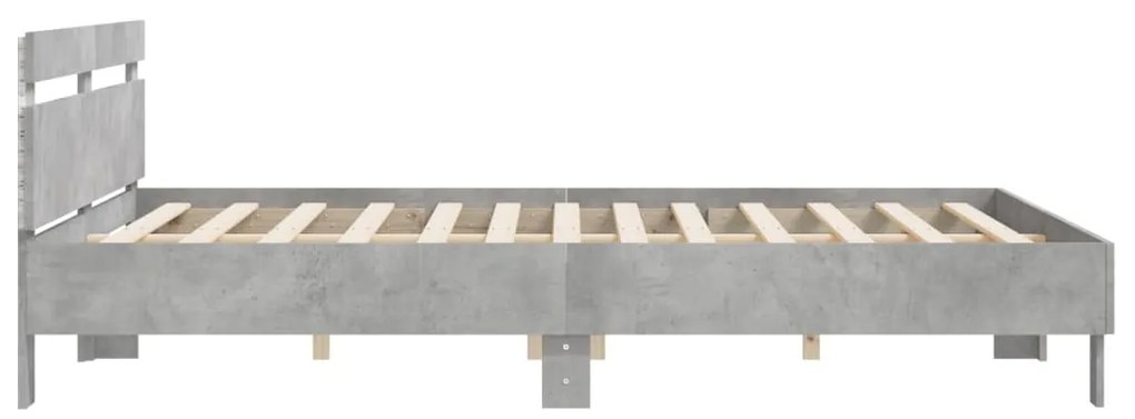Estrutura cama cabeceira e luzes LED 180x200cm cinzento cimento