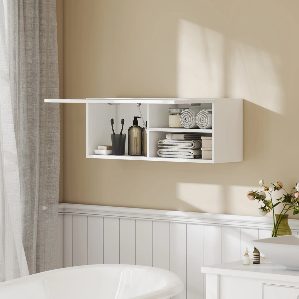 Armário de parede para casa de banho 80 x 25 x 30 cm, móvel suspenso com porta com dobradiças, branco