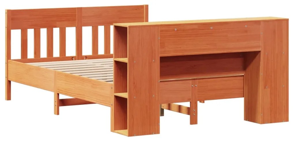 Cama c/ estante sem colchão 120x190cm pinho maciço castanho-mel