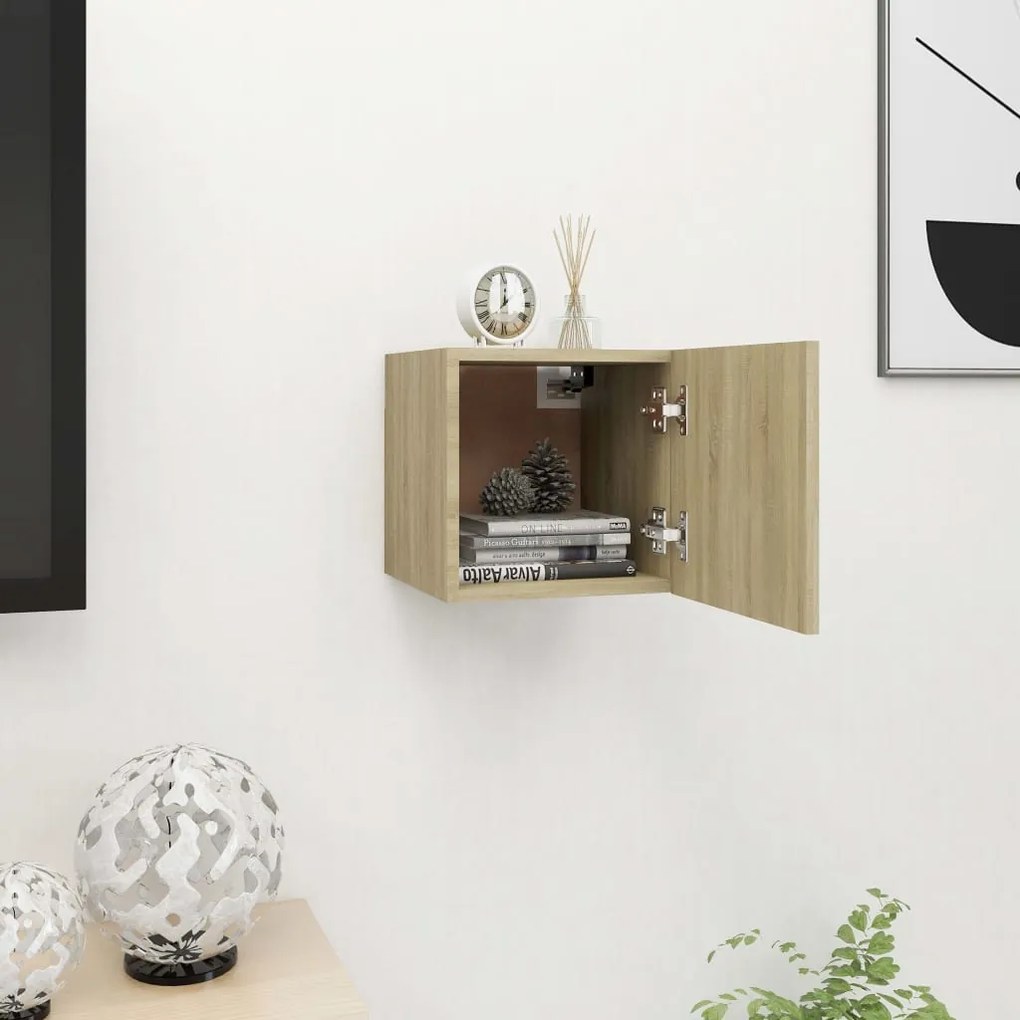 vidaXL Móvel de TV de parede 30,5x30x30 cm carvalho sonoma
