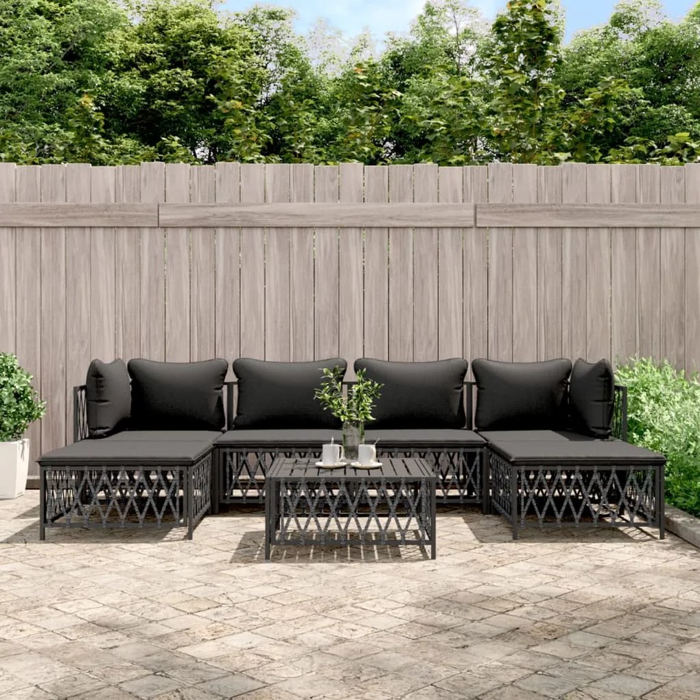 vidaXL 7 pcs conjunto lounge de jardim com almofadões aço antracite
