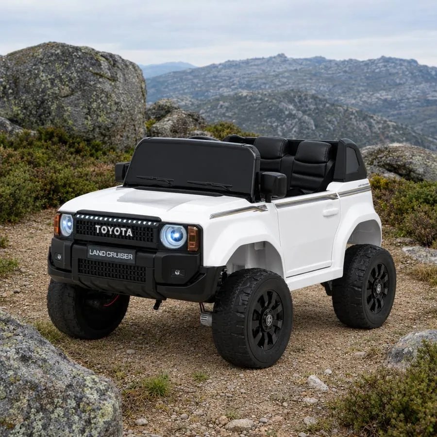 Carro elétrico para Crianças Toyota Land Cruiser PRADO 12V 4x4 Rodas Espuma EVA, assento couro ecológico Branco