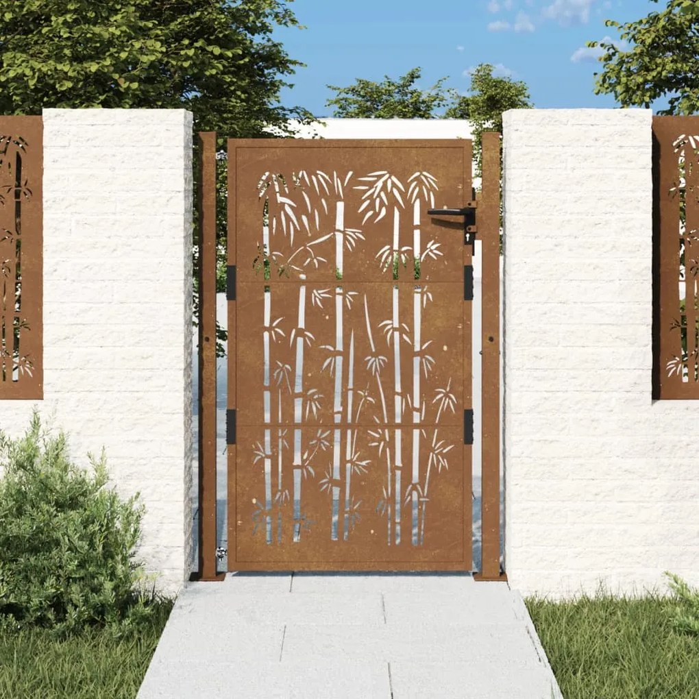vidaXL Portão de jardim 100x125 cm Aço Corten Design Bambu