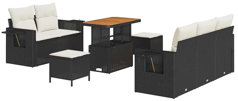 Conjunto de Sofá de Jardim com 8 Peças com Almofadas de Rattan Preto e