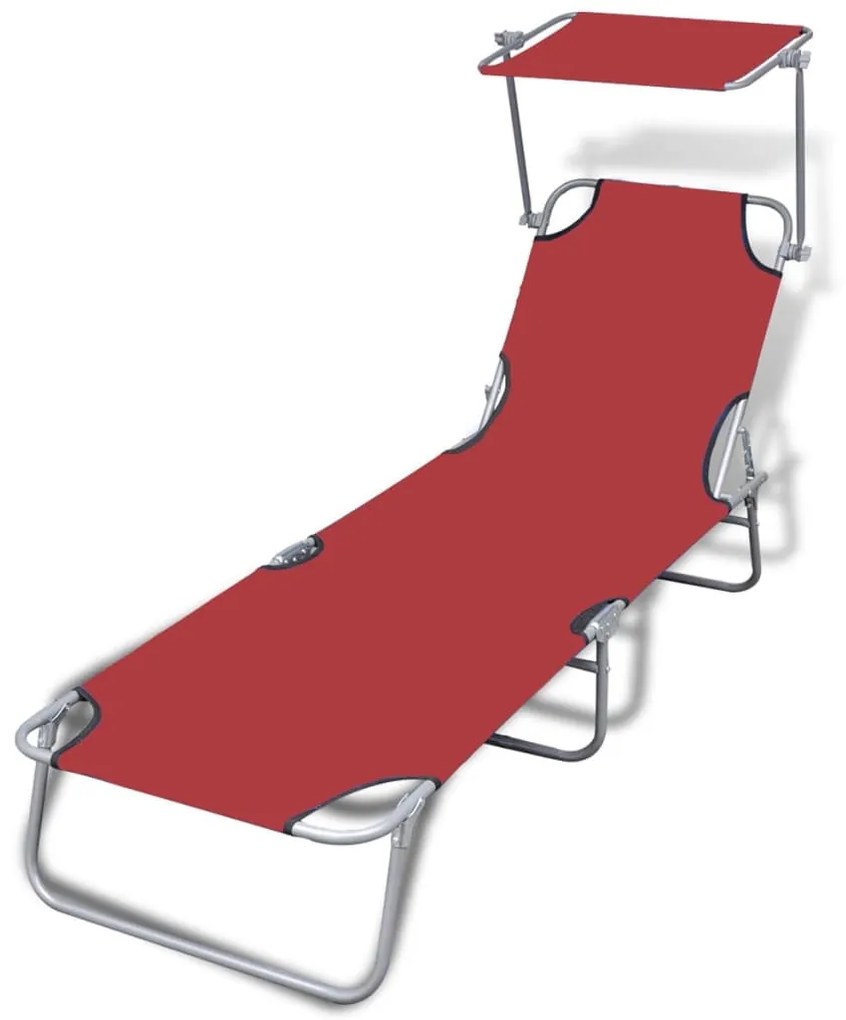 41198 vidaXL Espreguiçadeira dobrável com toldo aço e tecido vermelho