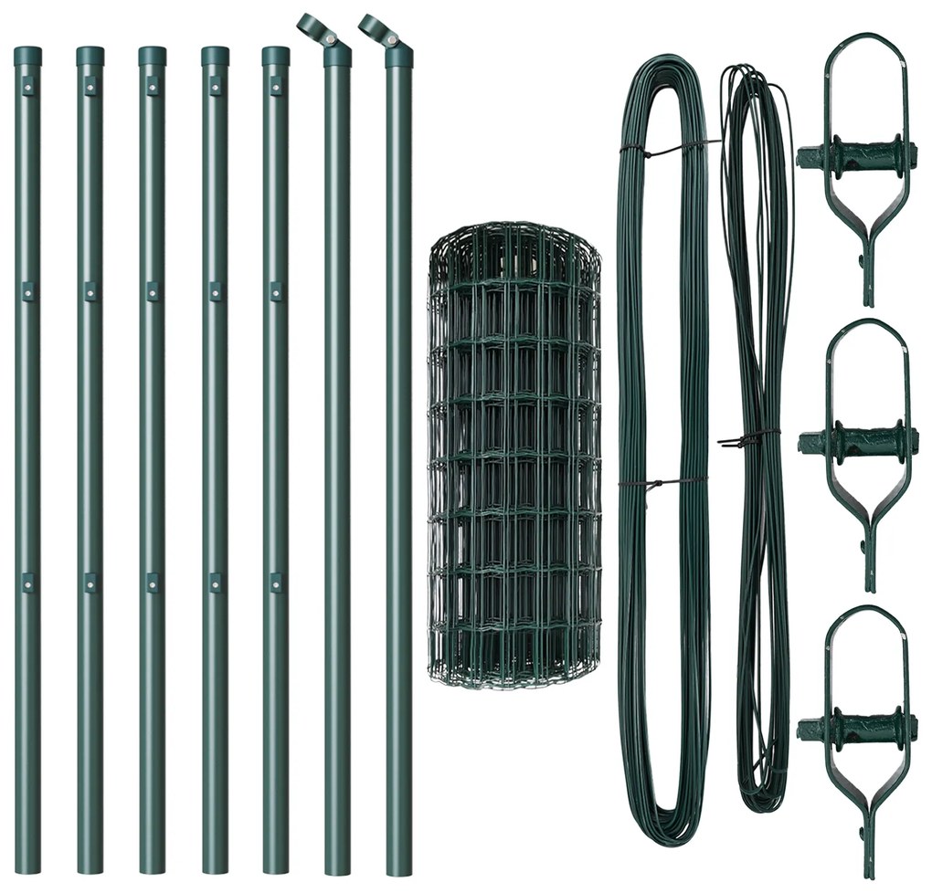 Cerca Euro com 7 Postes 0.8x10 m Aço Galvanizado Verde