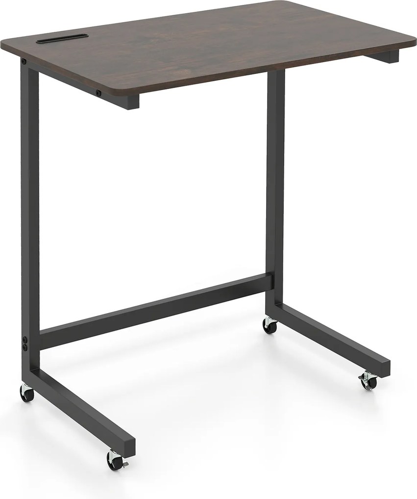 Mesa auxiliar em forma de C com rodas 60 x 39,5 x 66 cm, ranhura para telefone integrada, base baixa para poupar espaço, para sala e quarto, Castanho