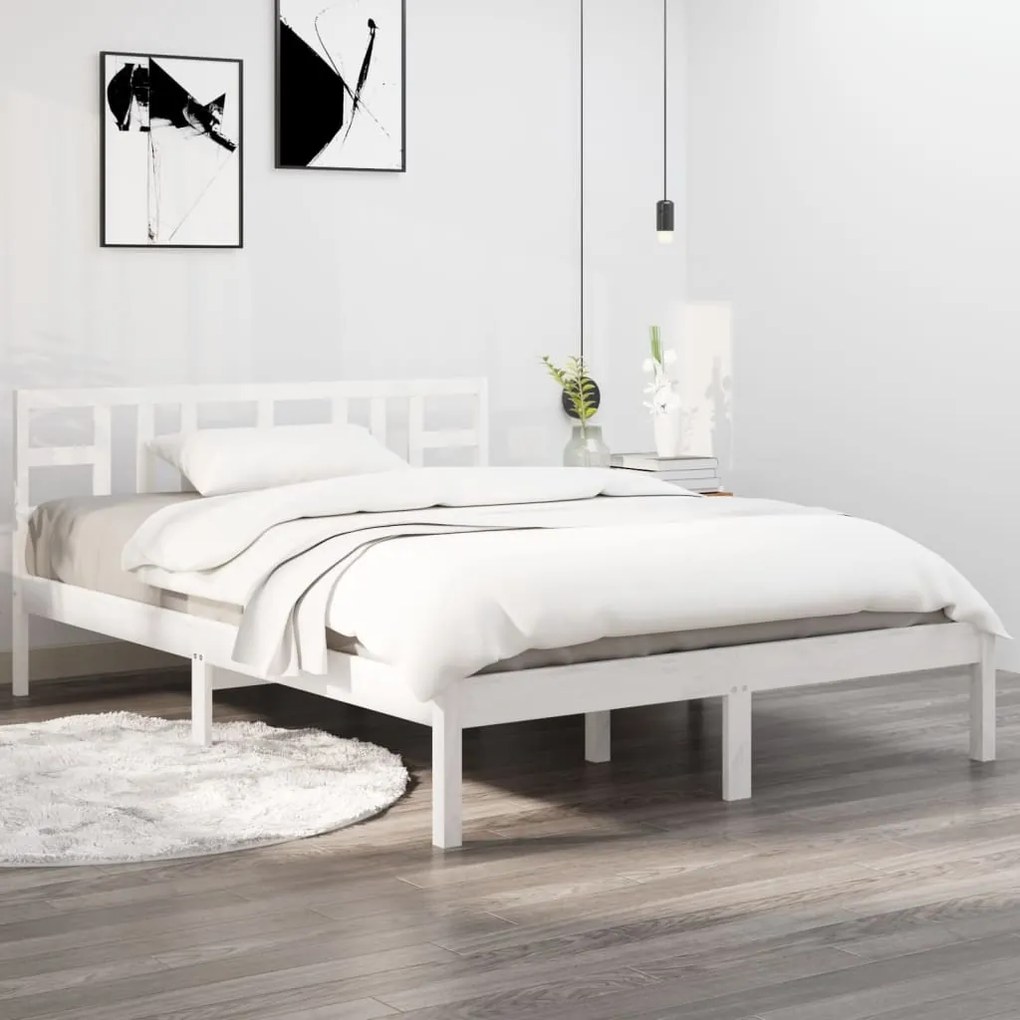 Estrutura de cama 140x190 cm madeira maciça branco