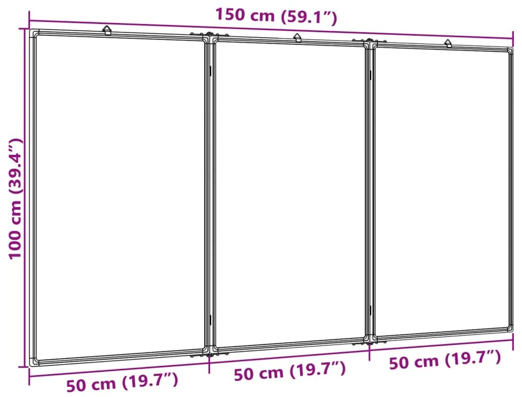 Quadro branco magnético dobrável 150x100x1,7 cm alumínio