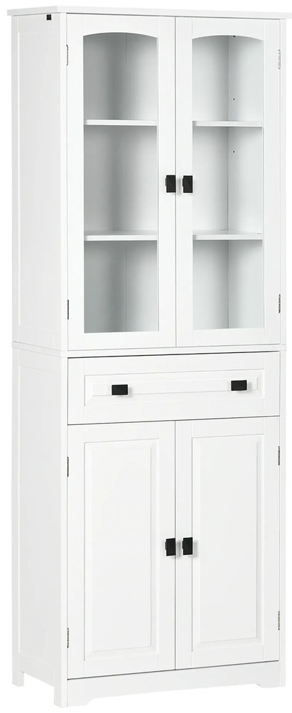 HOMCOM Armário de Cozinha Móvel Auxiliar de Cozinha com 4 Portas 1 Gaveta e 2 Prateleiras Ajustáveis para Sala de Jantar 60x30x160 cm Branco