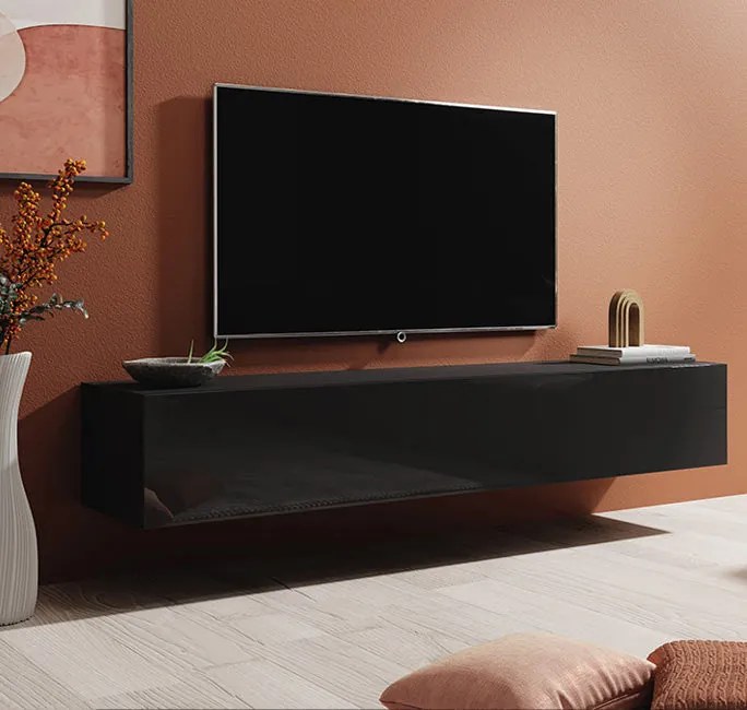 Móvel de TV British Suspenso de 180cm - Preto Brilhante - Design Moder