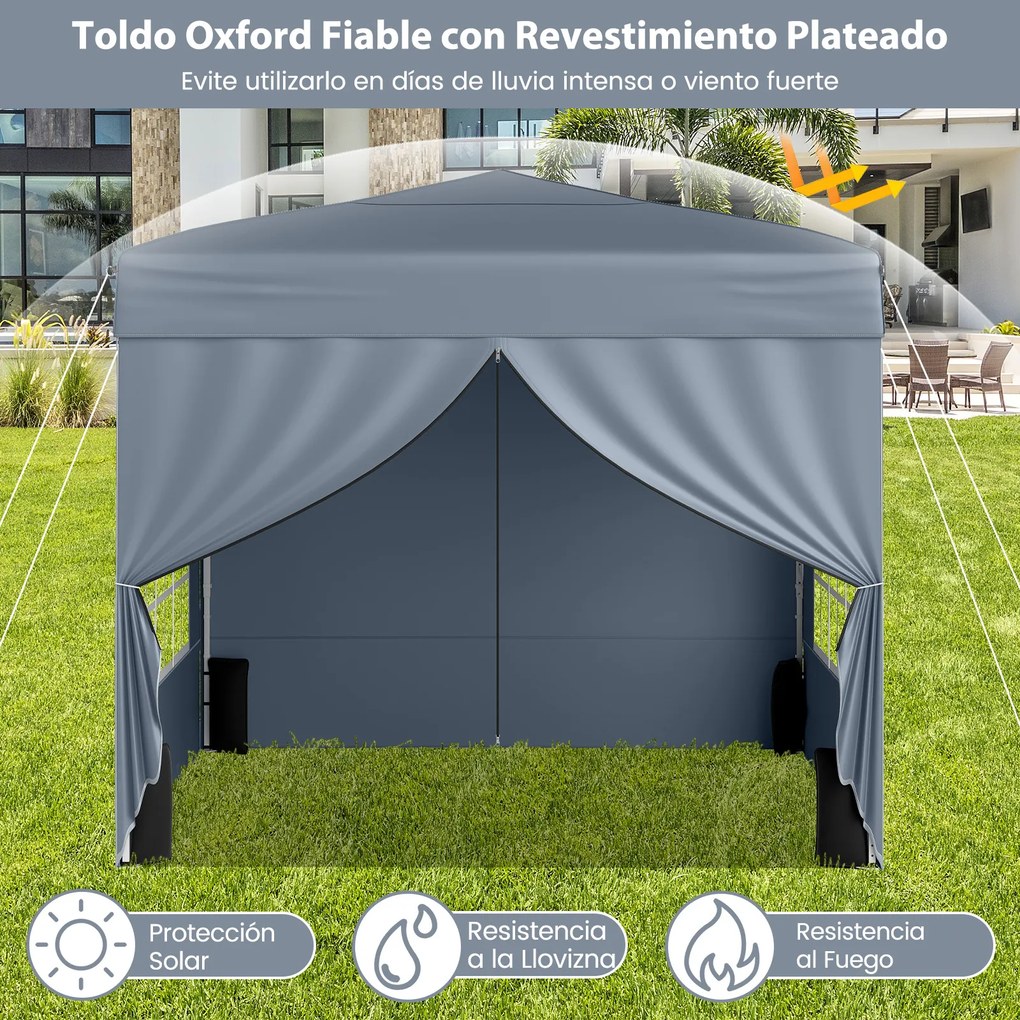 Tenda jardim, feiras, eventos Pop-up Dobrável 290 x 290 cm com 4 paredes laterais removíveis e altura ajustável - Cinza