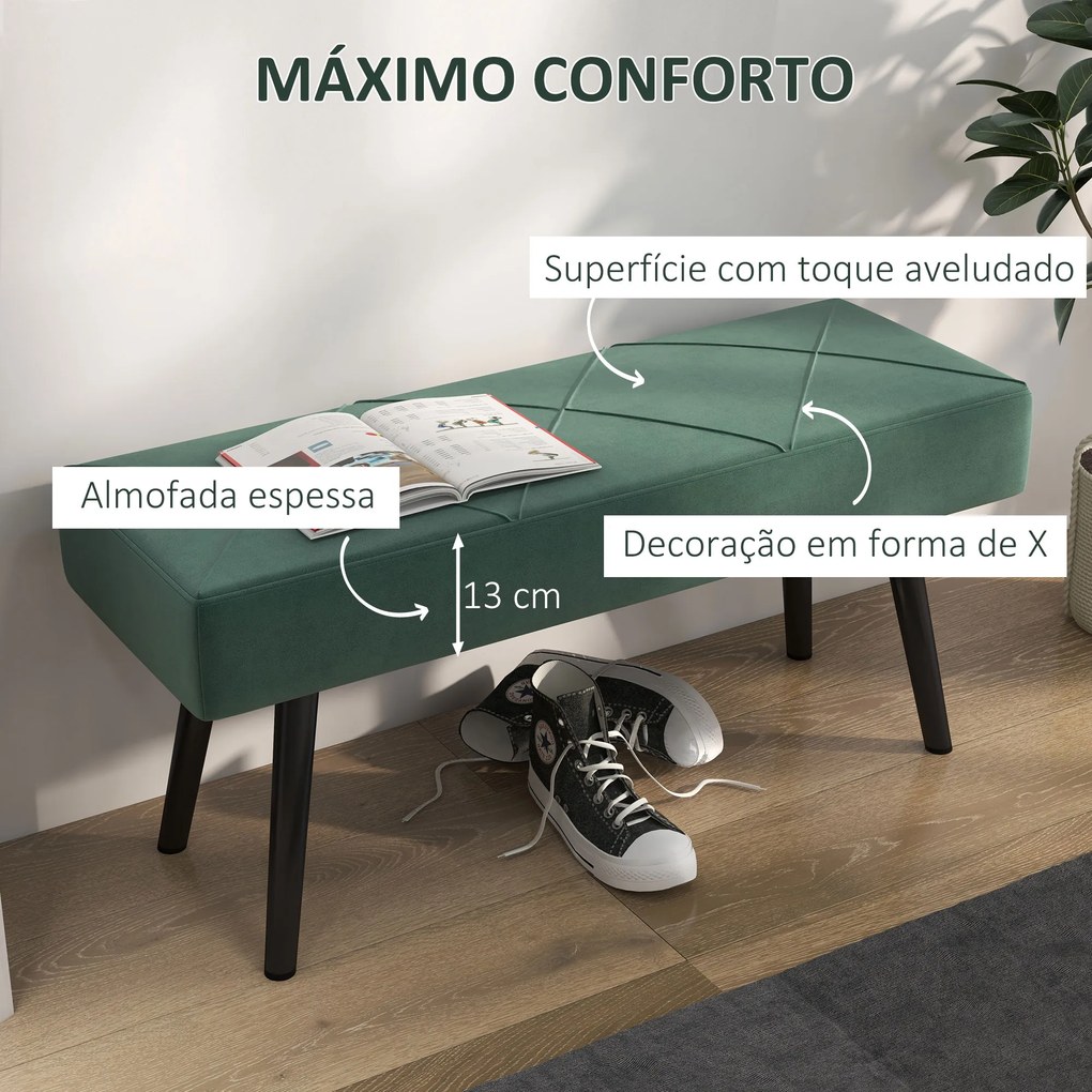 Banco de Pé de Cama Multifuncional e Moderno Banco de Dormitório com Pés de Aço e Assento Acolchoado 100x36x45 cm Verde