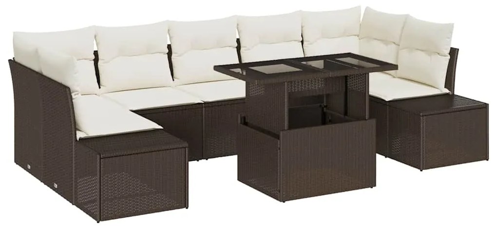 Conjunto de Sofá de Jardim de 8 Peças com Almofadas Marrons em Rattan