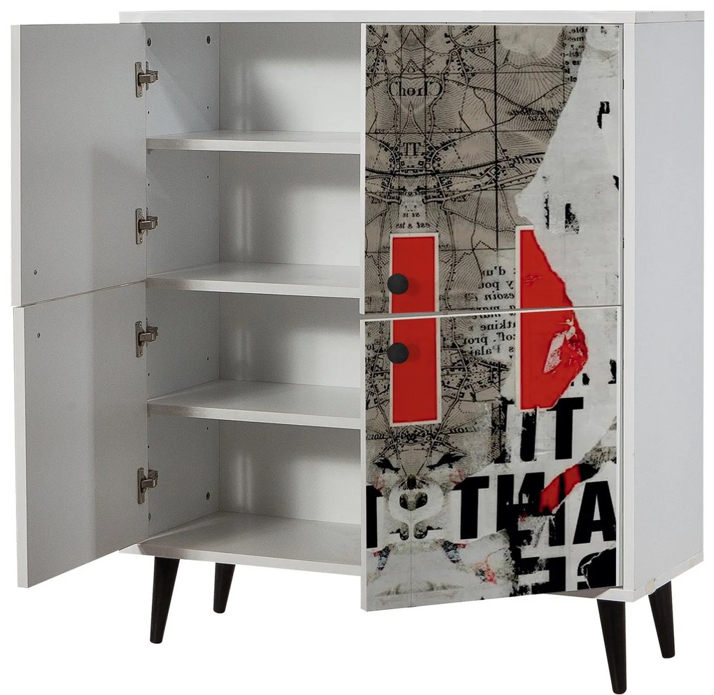 Armário Multiusos Multilux – Branco, Preto, Vermelho, Cinzento – 95x11