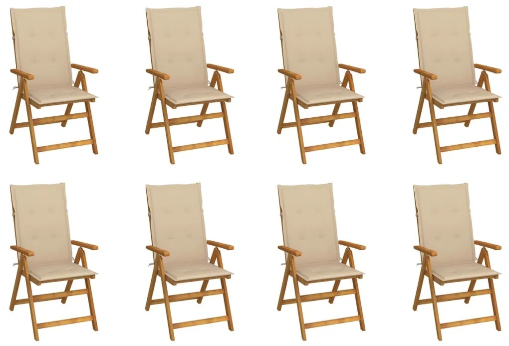 vidaXL Cadeiras de jardim dobráveis c/ almofadões 8 pcs acácia maciça