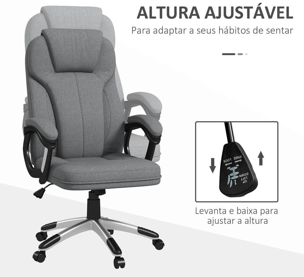 Cadeira de Escritório Giratória com Altura Ajustável Apoio para os Braços e Encosto Acolchoado de Linho Sintético 66x75x110-120 cm Cinza