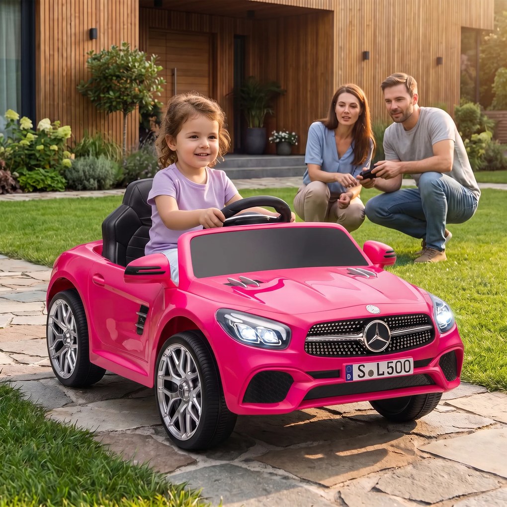 Carro Elétrico Infantil Mercedes-Benz SL500 12 V com Controlo Remoto 2,4 GHz, 2 Motores, Suspensão e Arranque Suave, Rosa