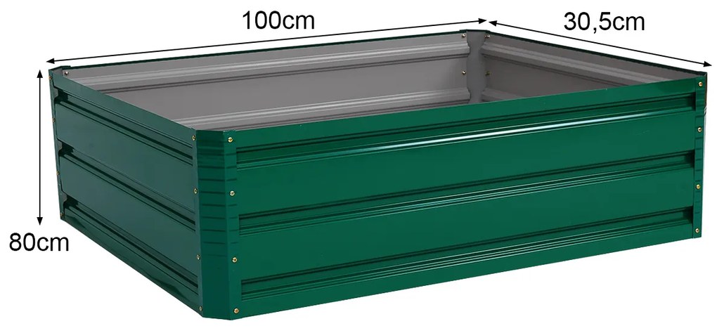 Floreira de cultivo em aço retangular, canteiro elevado, estufa para vegetais, flores, ervas, 100 x 30,5 x 80 cm verde