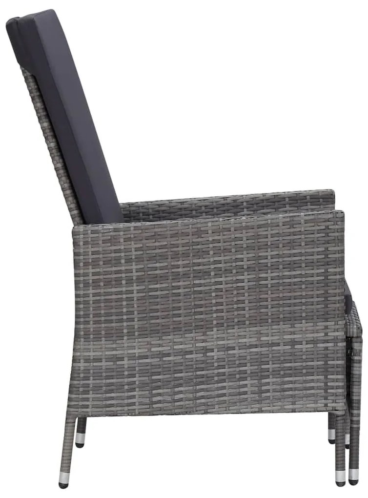 3 pcs conjunto lounge de jardim c/ almofadões vime PE cinzento