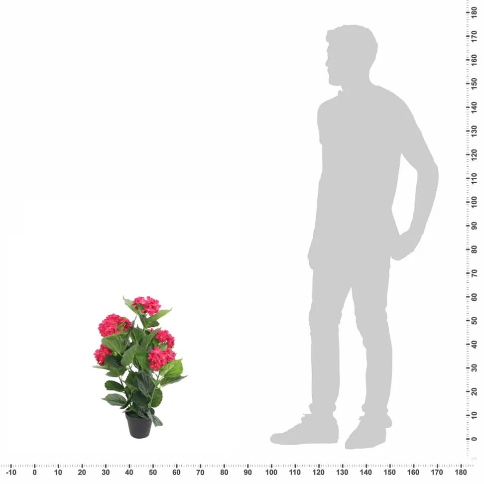Planta hortênsia artificial com vaso 60 cm vermelha