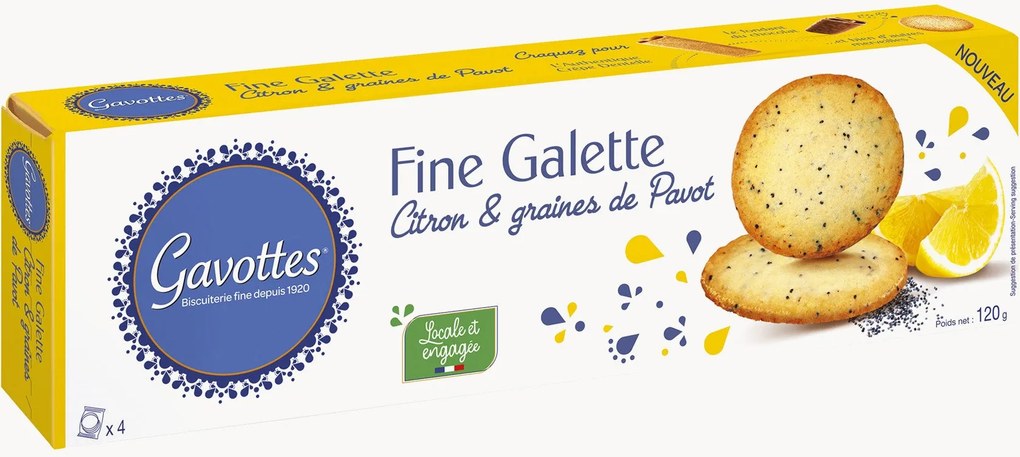Biscoitos amanteigados Fine Galette com limão e sementes de papoila