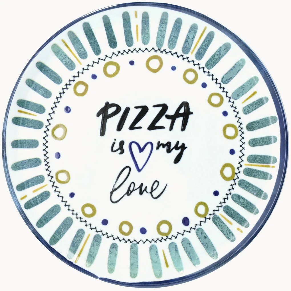 Pratos de pizza em porcelana Pizza Is My Love, conjunto de 6
