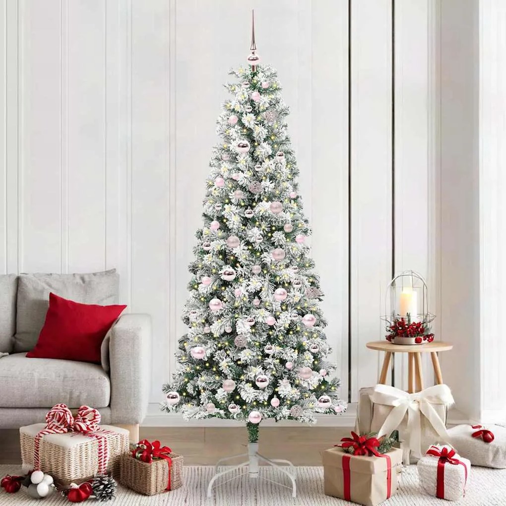 vidaXL Árvore de Natal Articulada Artificial Verde e Branco 210 cm