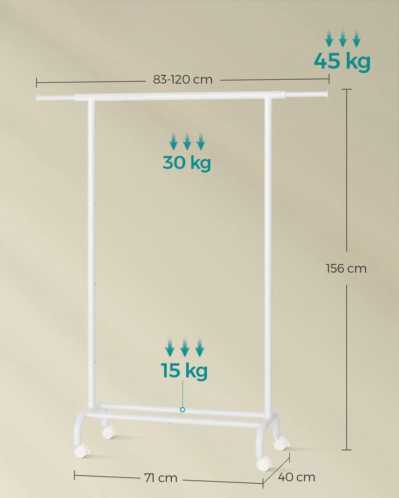 Cabide sobre Rodas, carregável até 45 kg, branco