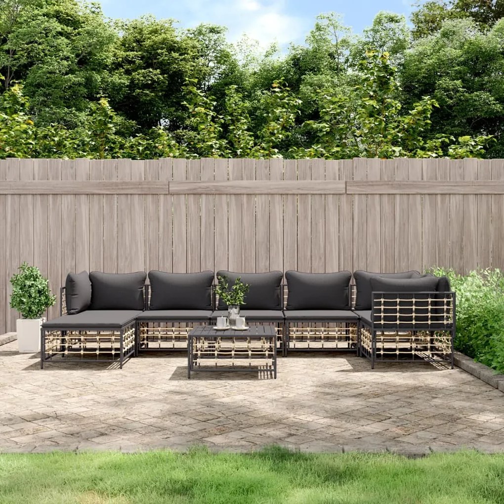vidaXL 8 pcs conjunto lounge de jardim c/ almofadões vime PE antracite