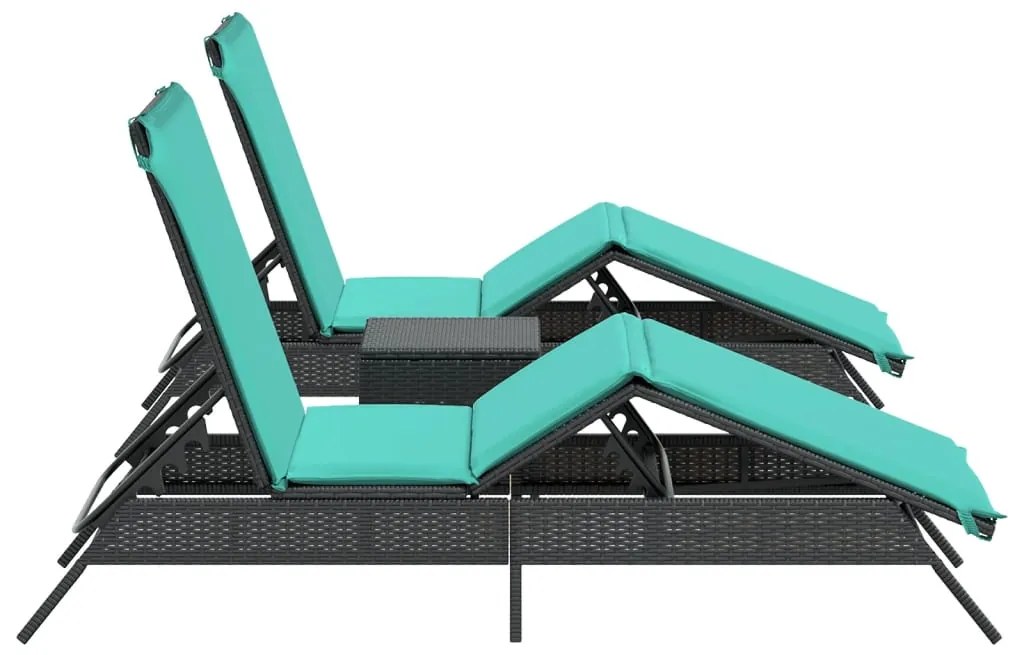 Espreguiçadeiras com mesa 2 pcs vime PE preto