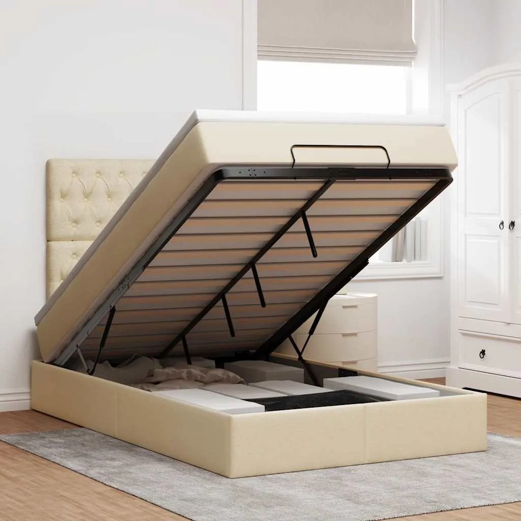 vidaXL Estrutura de cama otomana com colchão tecido creme 120x200cm