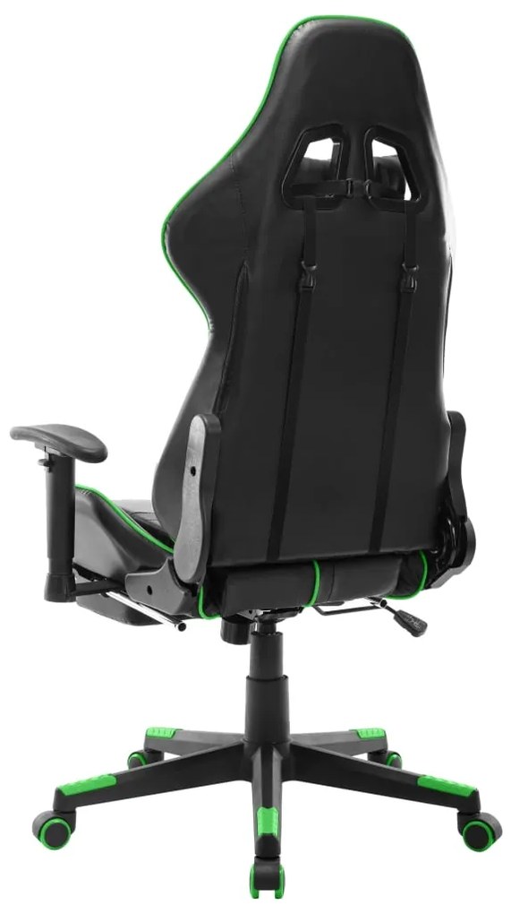 Cadeira de gaming c/ apoio de pés couro artificial preto/verde