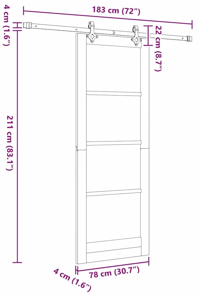 Conjunto de Porta Deslizante com Hardware vidaXL Branco 78x211 cm Made